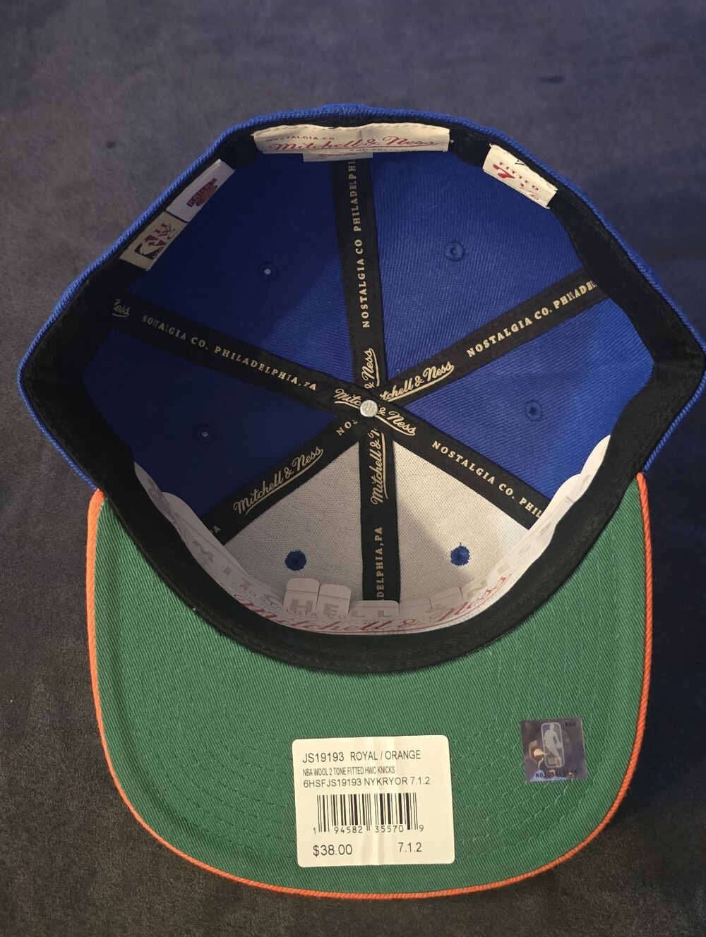 New York Knicks Blue & Orange Mitchell & Ness 7 1/2 Fitted Hat - Picture 4 of 4